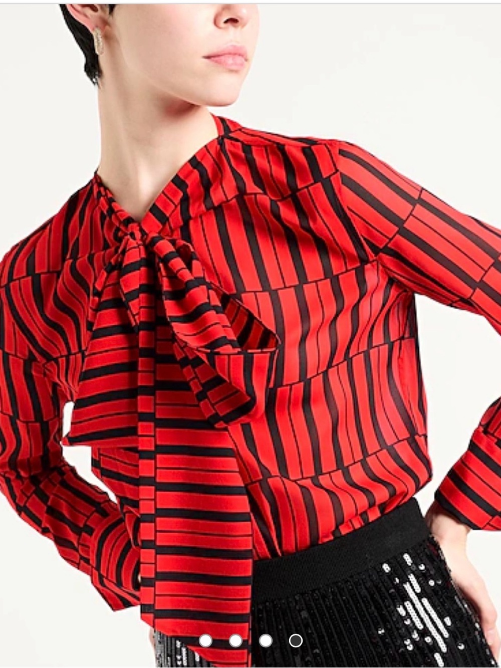 Salvatore Ferragamo Red and Black Striped Bow-Neck Blouse
